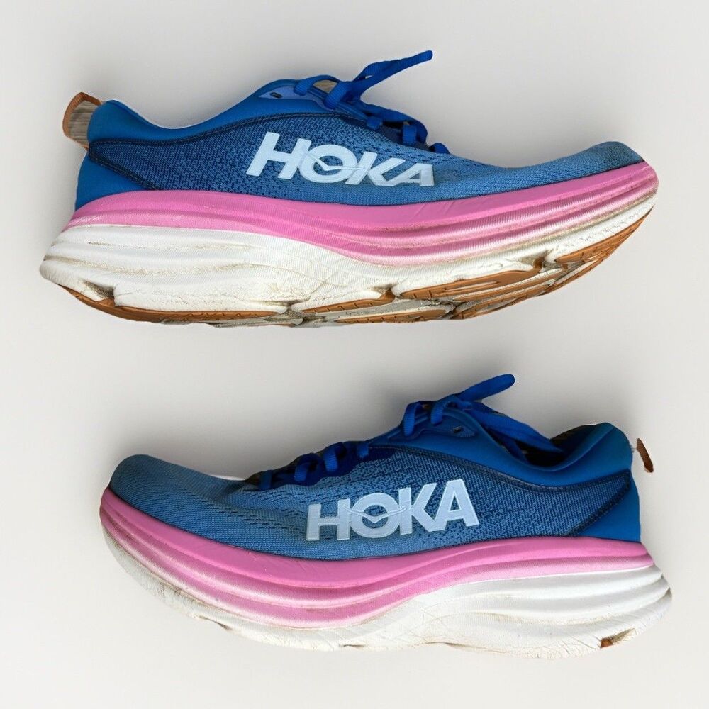 Hoka Bondi 8 Shoes Womens Size 10 Blue Pink Running Athletic Cushioned Sneakers - Picture 1 of 9